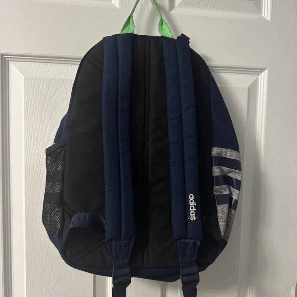 Adidas Classic 3 Stripe Backpack Grey Navy Geen Insulated Front Pocket